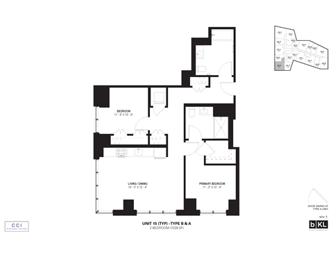 Floor plan for 2 beds, 2 baths, 1028 sqft
